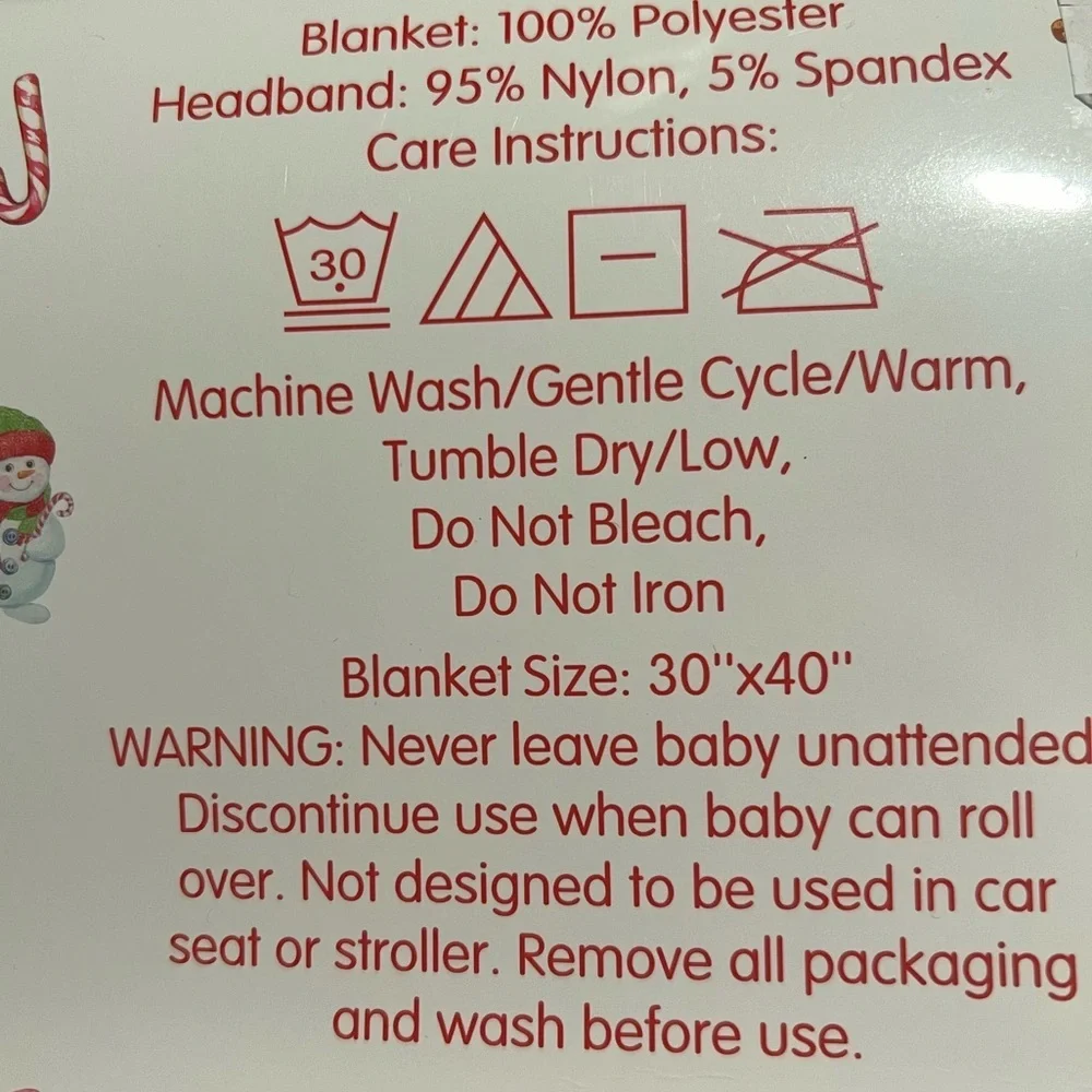 Christmas Baby Blanket with 3 Matching Headbands. NWT